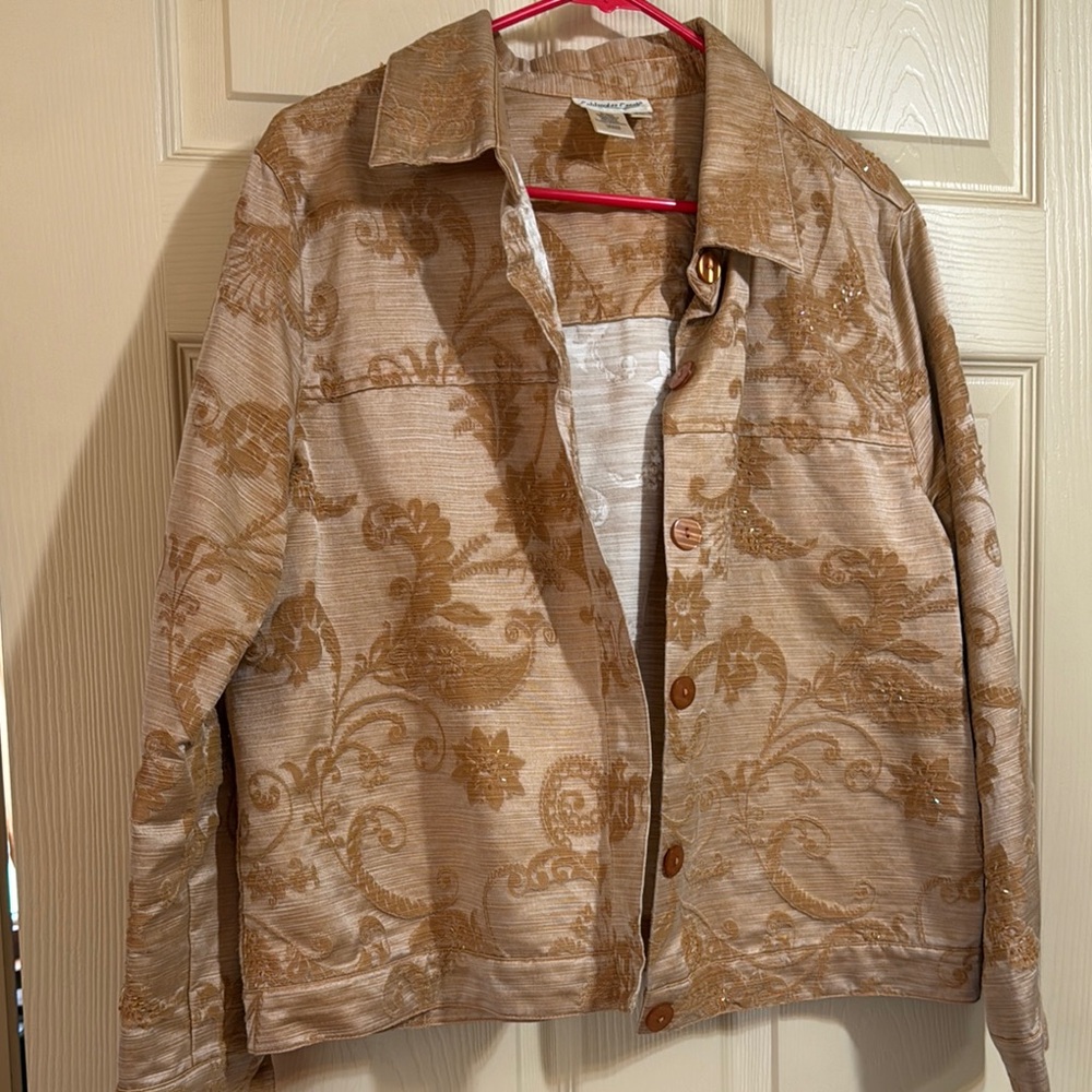 Coldwater Creek Tan Blazer with Elegant Pattern